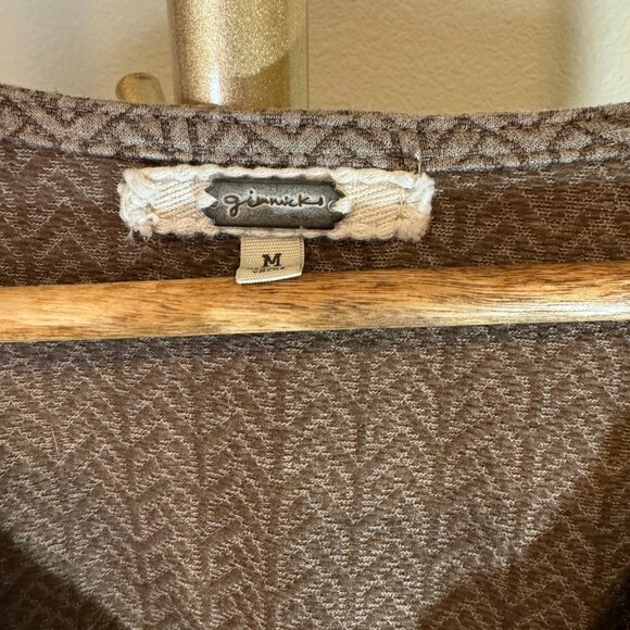 Buckle Gimmicks Textured Lace-Up Balloon Sleeve Top in MultiBrown Womens MD Boho - Picture 6 of 12